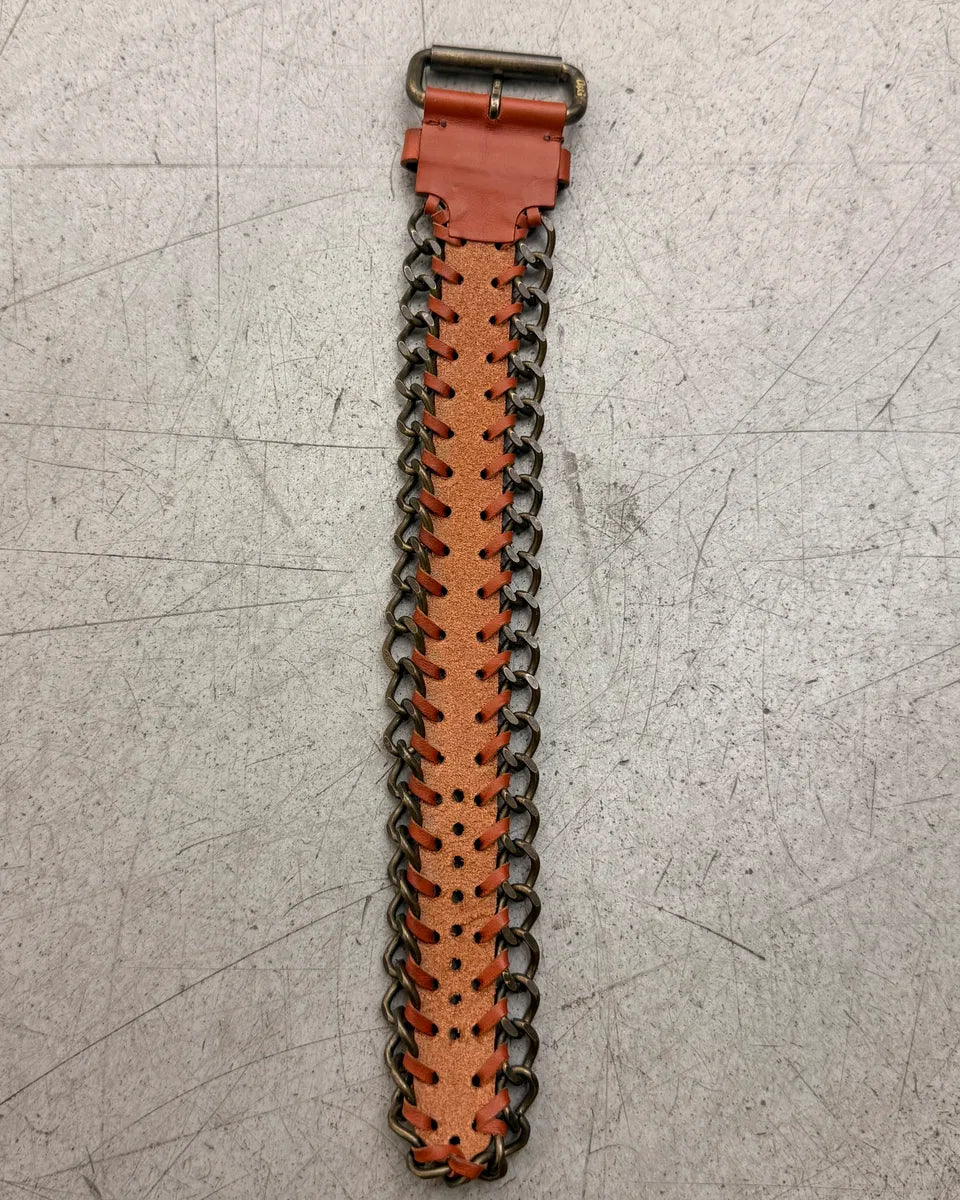 2000s Dolce & Gabbana Brown Leather Metallic Armband CIGNuSp 4