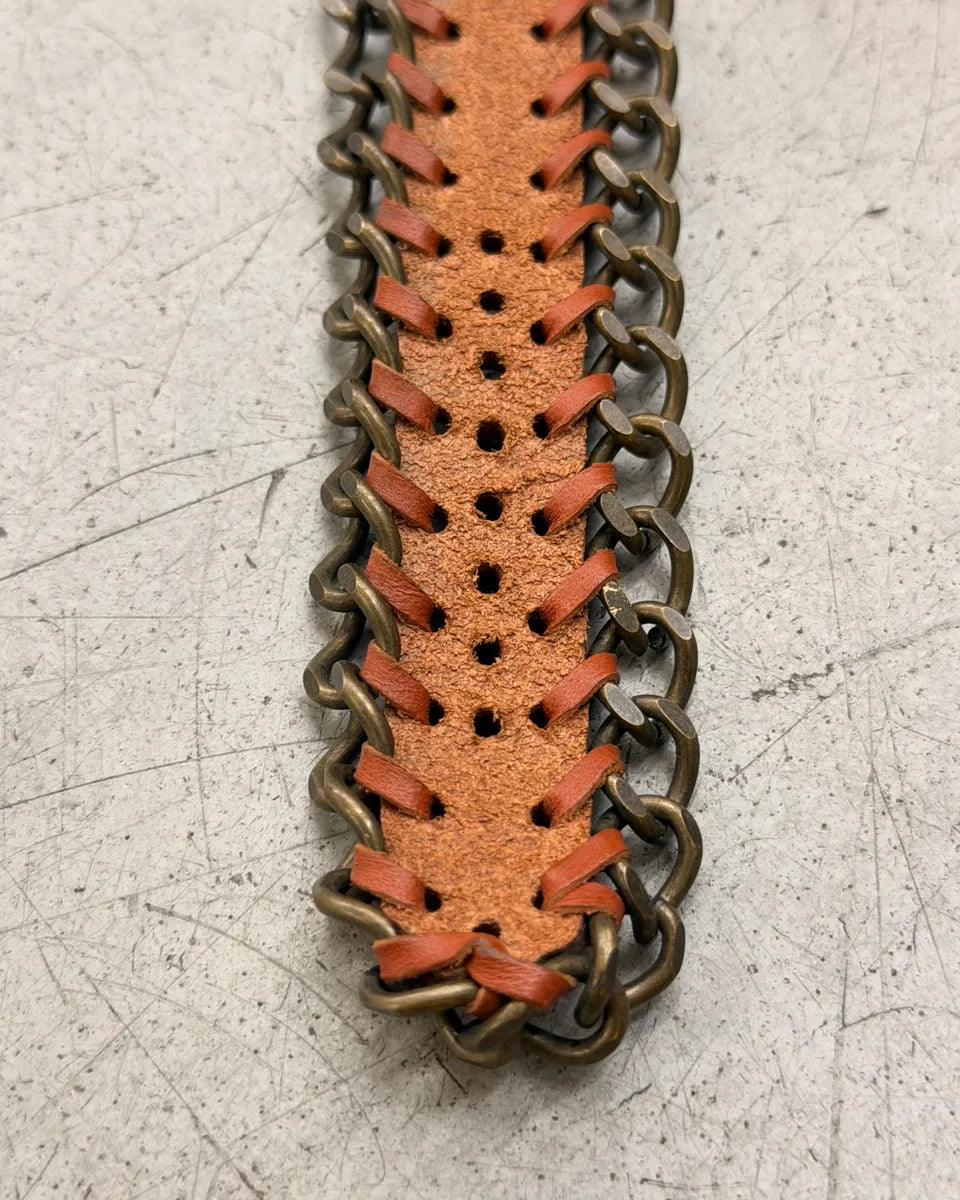 2000s Dolce & Gabbana Brown Leather Metallic Armband CIGNuSp 7