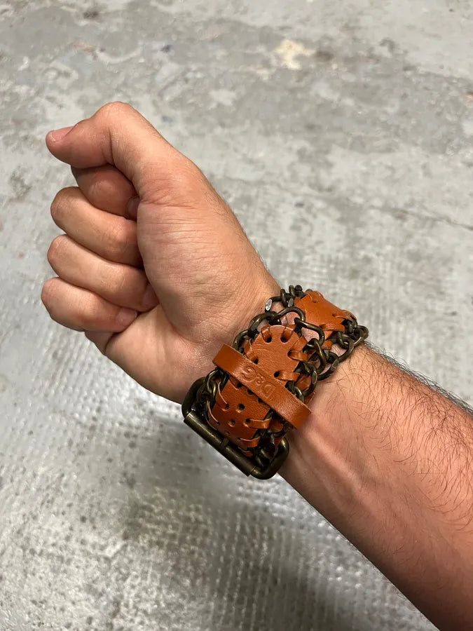 2000s Dolce & Gabbana Brown Leather Metallic Armband nwsfppy 2
