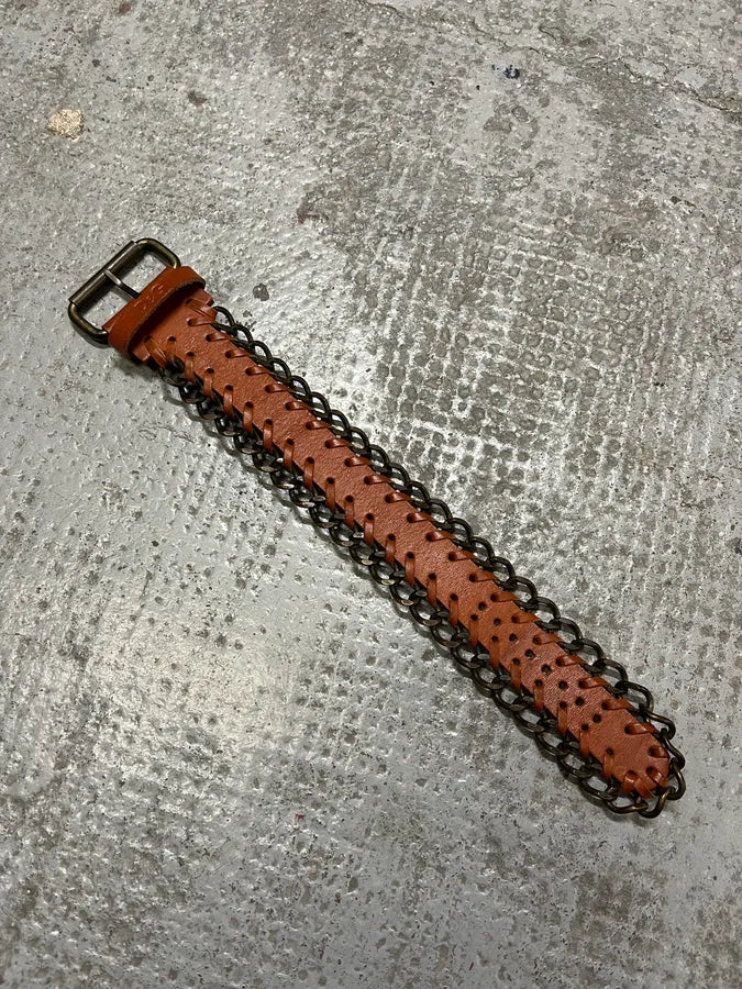 2000s Dolce & Gabbana Brown Leather Metallic Armband nwsfppy 4