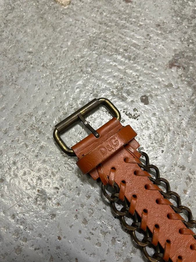 2000s Dolce & Gabbana Brown Leather Metallic Armband nwsfppy 5