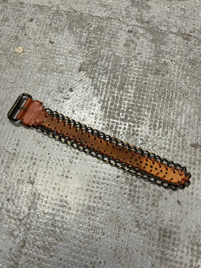 2000s Dolce & Gabbana Brown Leather Metallic Armband nwsfppy 7