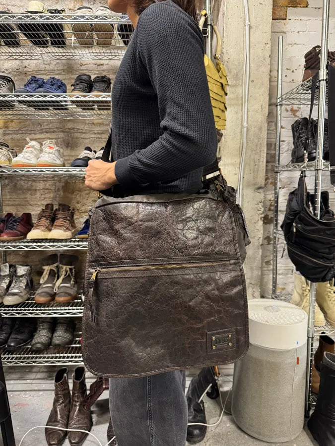 2000s Dolce & Gabbana Brown Leather Shoulder Bag tsTksJg 2