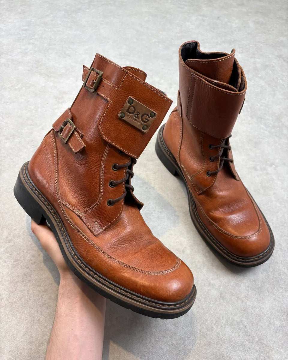 2000s Dolce & Gabbana Brown Leather Strapped High Boots vxsoNHj 0