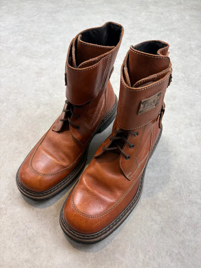 2000s Dolce & Gabbana Brown Leather Strapped High Boots vxsoNHj 2