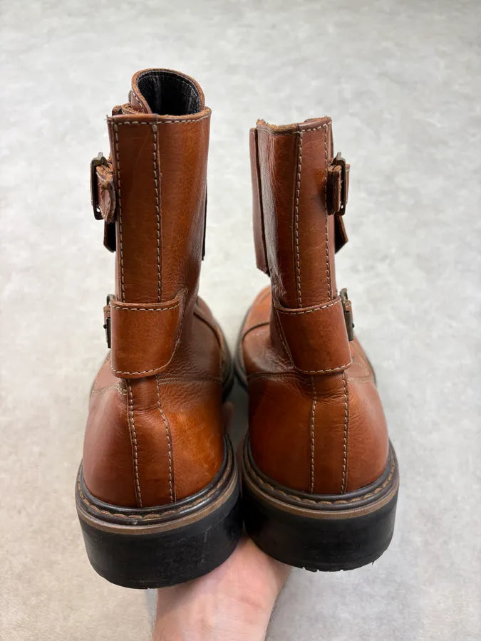 2000s Dolce & Gabbana Brown Leather Strapped High Boots vxsoNHj 6
