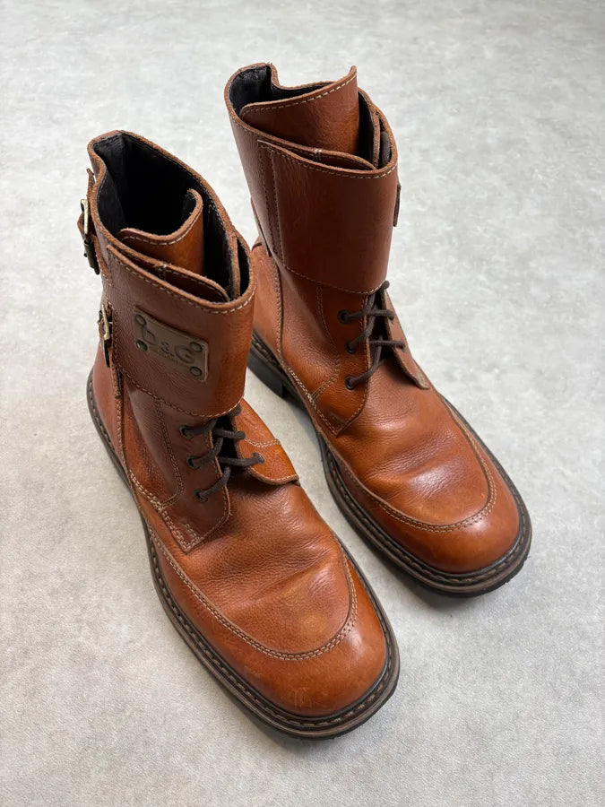 2000s Dolce & Gabbana Brown Leather Strapped High Boots vxsoNHj 3