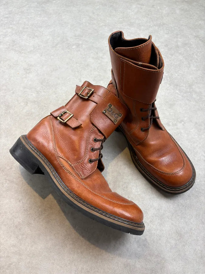 2000s Dolce & Gabbana Brown Leather Strapped High Boots vxsoNHj 4