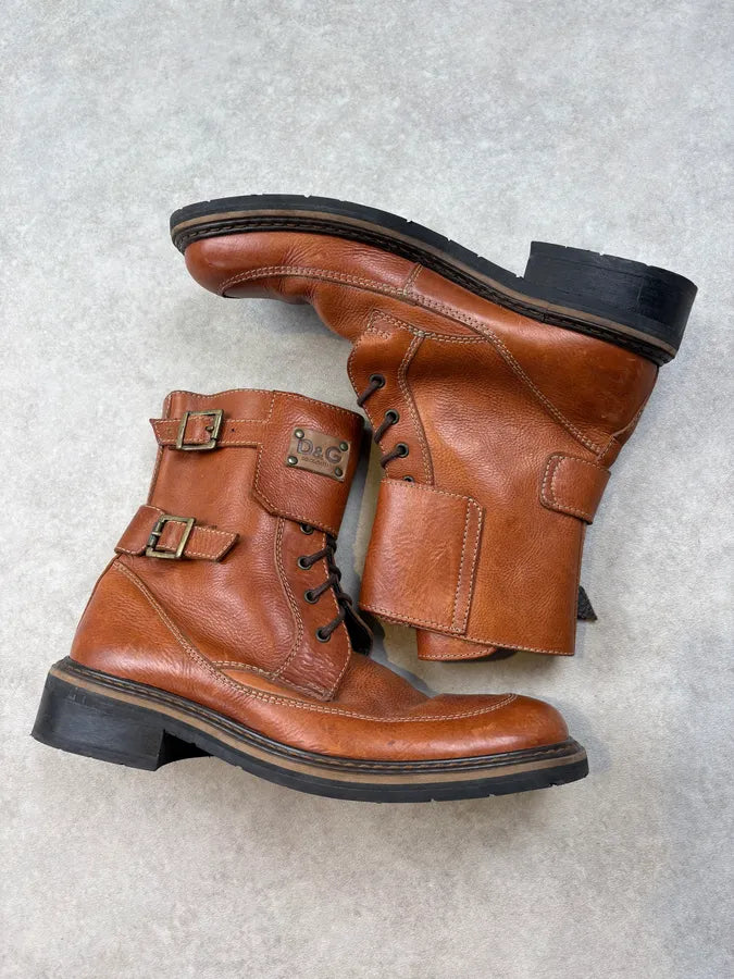 2000s Dolce & Gabbana Brown Leather Strapped High Boots vxsoNHj 5