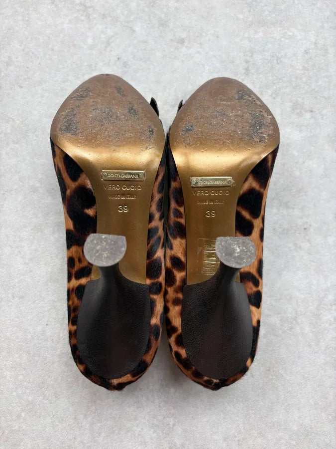 2000s Dolce & Gabbana Brown Leopard Ponyhair Heels RlPWCKb 6