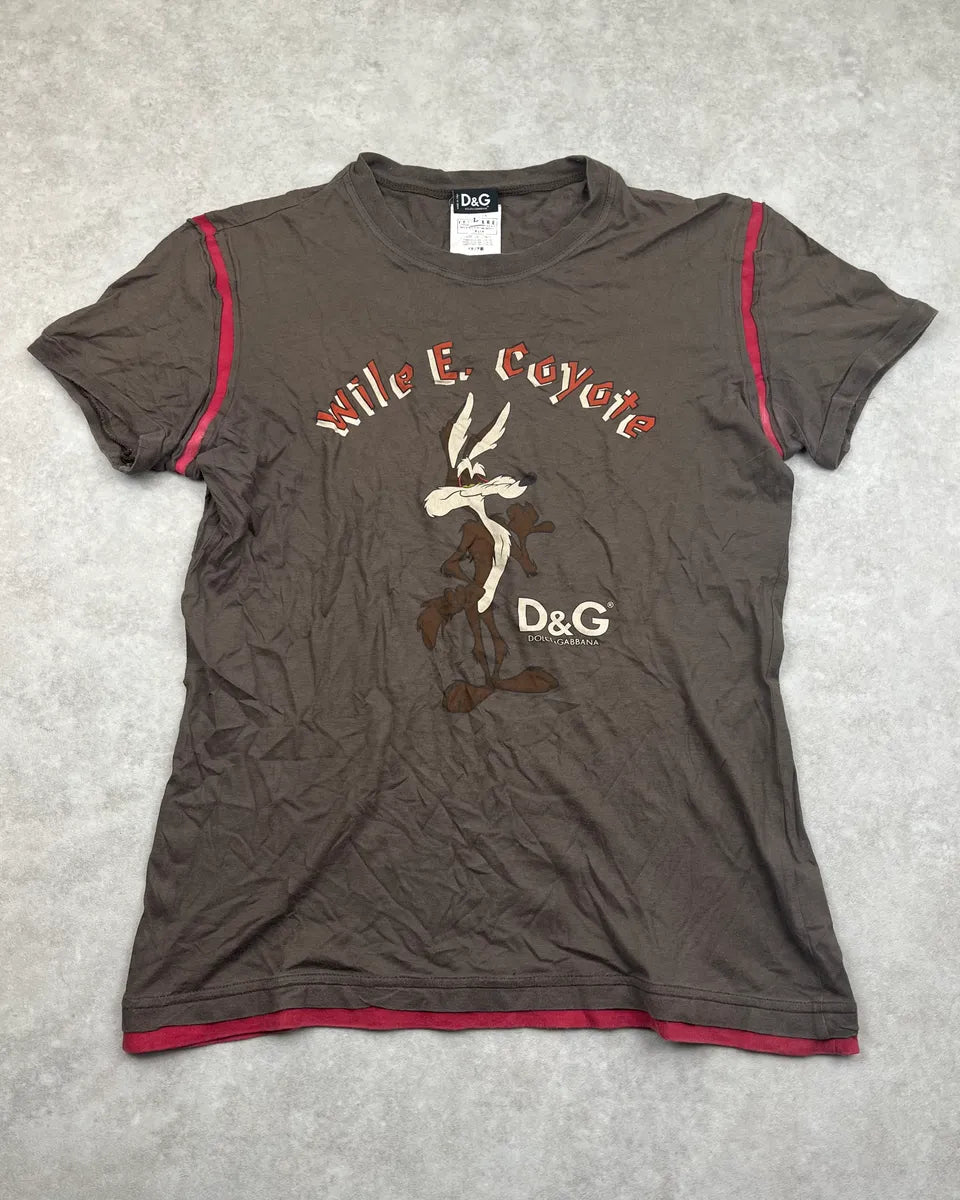 2000s Dolce & Gabbana Brown Looney Tunes Mep Mep Coyote T-Shirt GiGpuxy 0