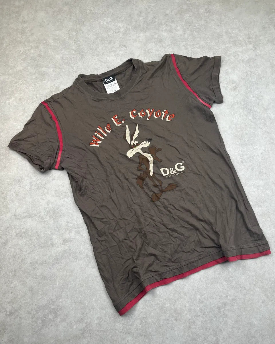2000s Dolce & Gabbana Brown Looney Tunes Mep Mep Coyote T-Shirt GiGpuxy 5