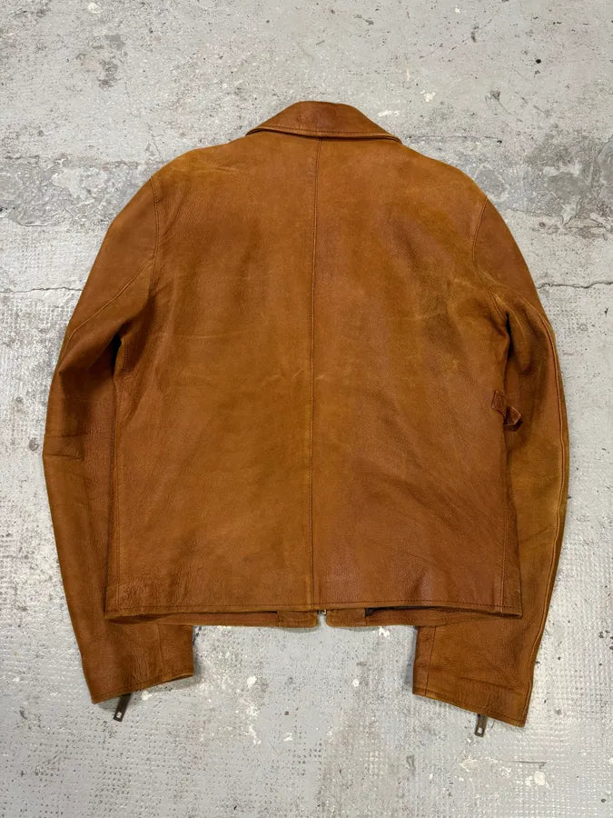 2000s Dolce & Gabbana Brown Multi Pockets Leather Jacket hOqUKBy 5