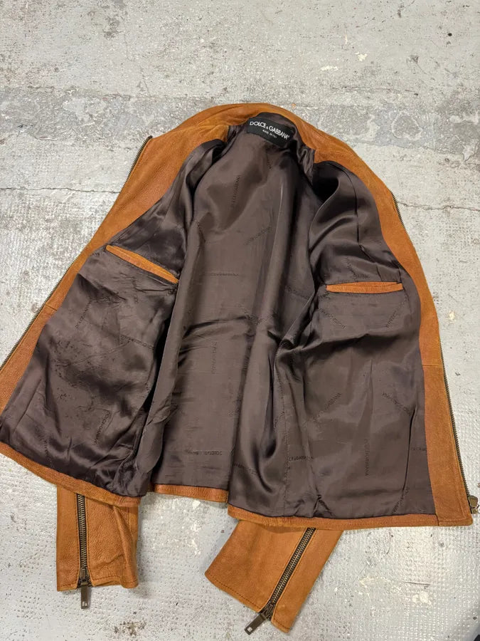 2000s Dolce & Gabbana Brown Multi Pockets Leather Jacket hOqUKBy 6