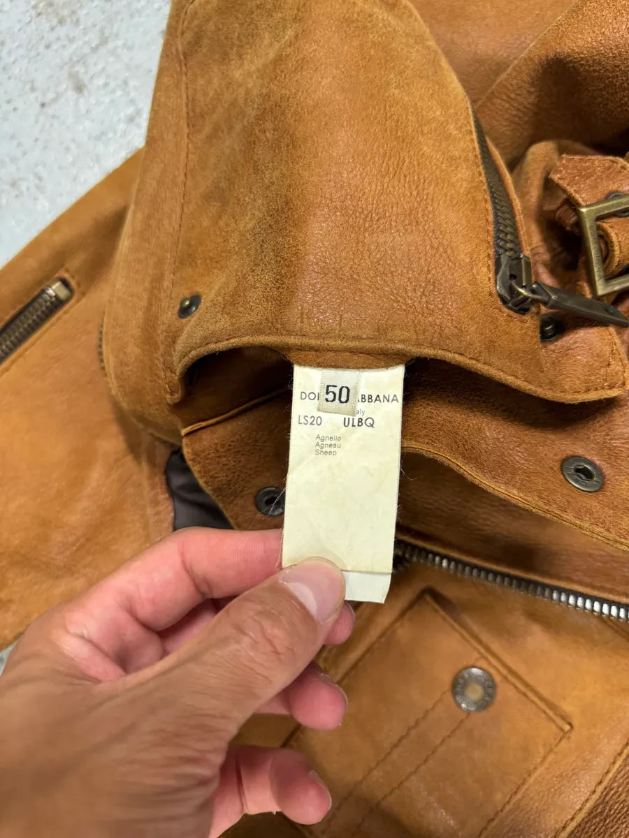 2000s Dolce & Gabbana Brown Multi Pockets Leather Jacket hOqUKBy 7