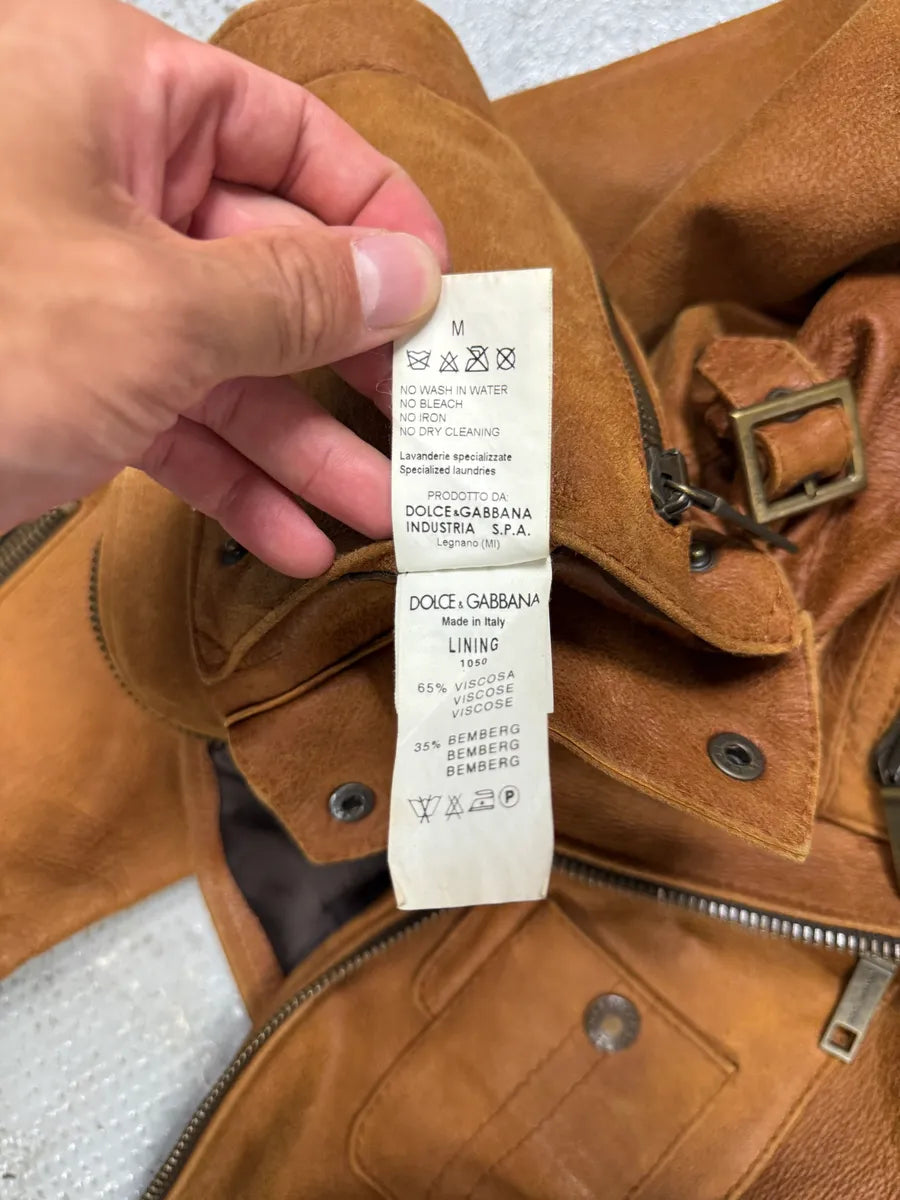 2000s Dolce & Gabbana Brown Multi Pockets Leather Jacket hOqUKBy 8