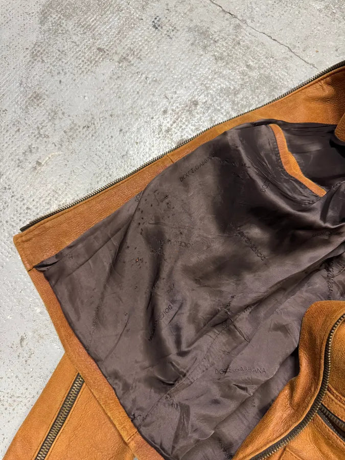 2000s Dolce & Gabbana Brown Multi Pockets Leather Jacket hOqUKBy 9