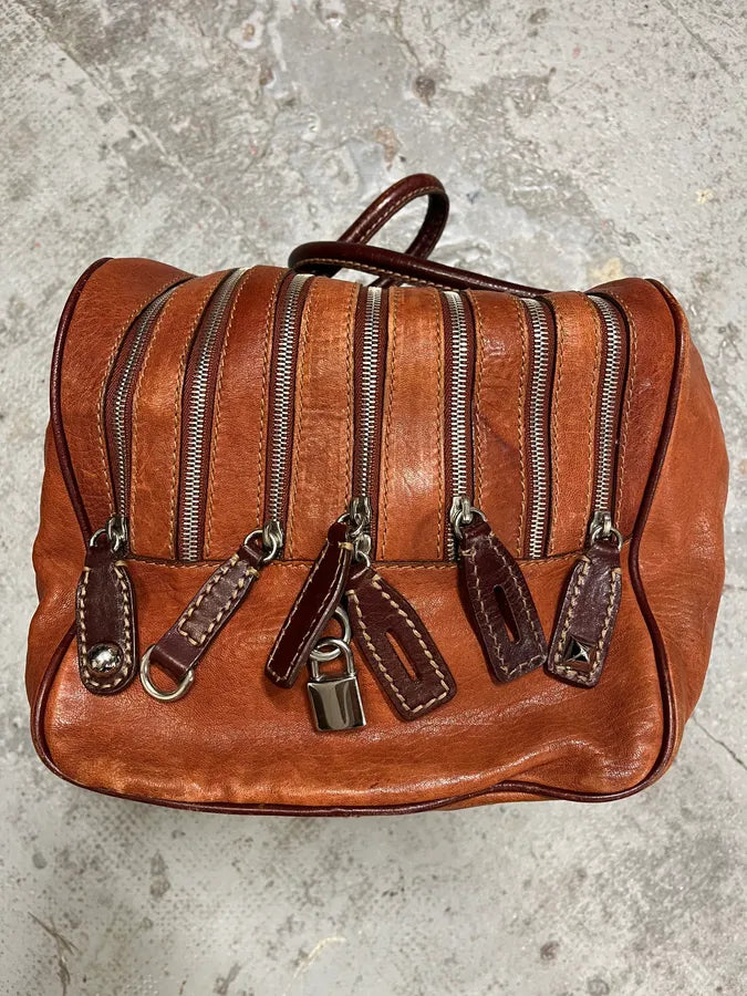 2000s Dolce & Gabbana Brown Multi Zips Lili Handle Leather 2000s Dolce & Gabbana Brown Multi Zips Lili Handle Leather
