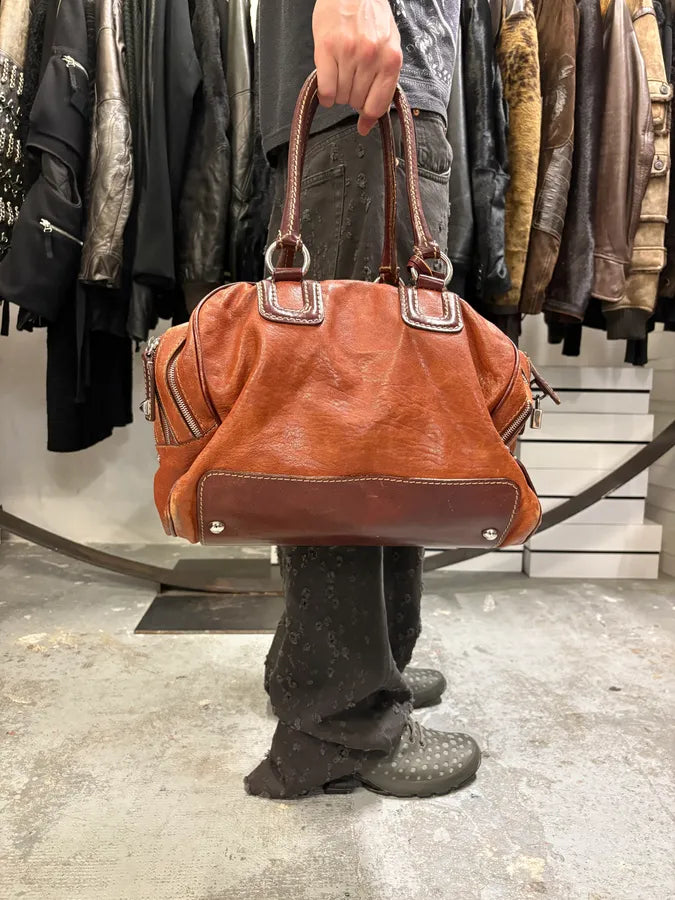 2000s Dolce & Gabbana Brown Multi Zips Lili Handle Leather Bag IEgnRMq 4