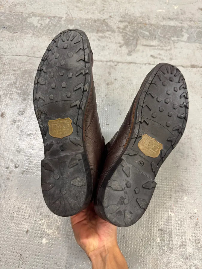 2000s Dolce & Gabbana Brown Officer Leather Boots VhjZEWR 4