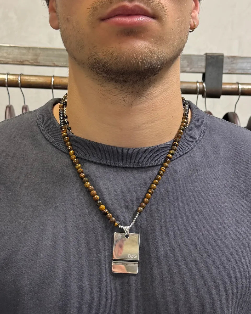 2000s Dolce & Gabbana Brown Pearl Stainless Steel Pendant Necklace BfWnLGl 1