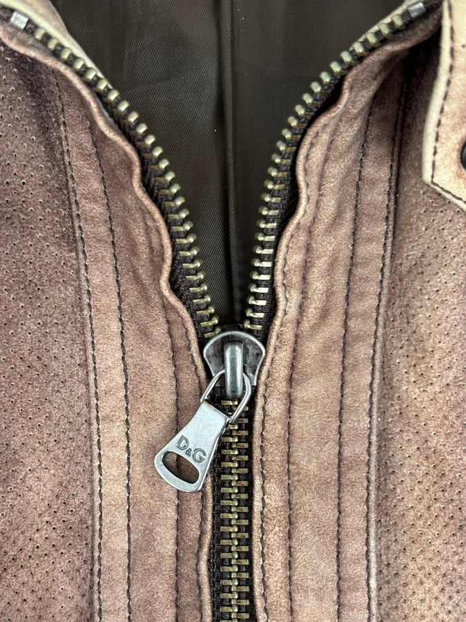 AW2008 Dolce & Gabbana Brown Perfored Aviator Classy Leather Jacket OJjrUiL 9