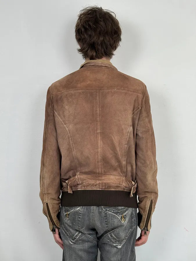 AW2008 Dolce & Gabbana Brown Perfored Aviator Classy Leather Jacket OJjrUiL 2