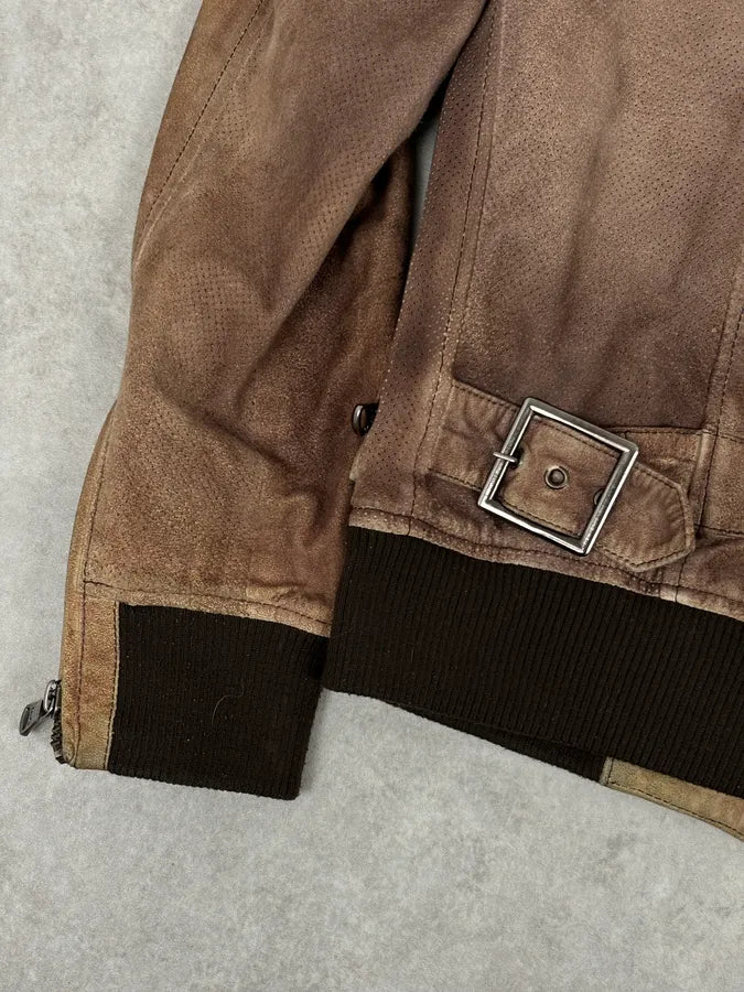 AW2008 Dolce & Gabbana Brown Perfored Aviator Classy Leather Jacket OJjrUiL 11