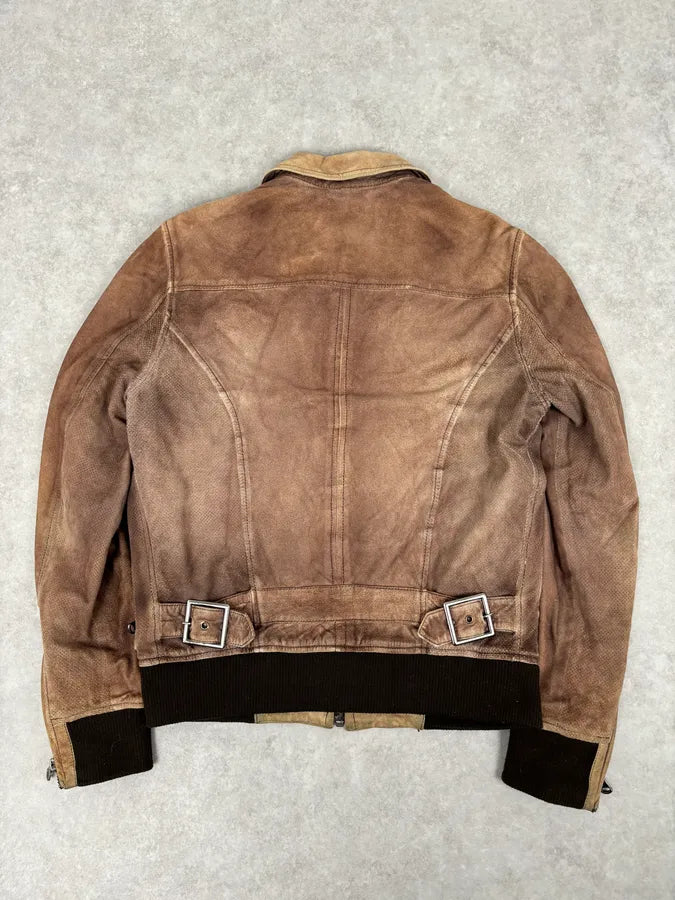AW2008 Dolce & Gabbana Brown Perfored Aviator Classy Leather Jacket OJjrUiL 5
