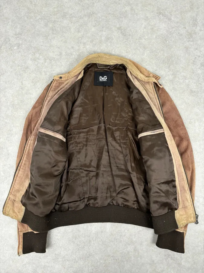 AW2008 Dolce & Gabbana Brown Perfored Aviator Classy Leather Jacket OJjrUiL 7