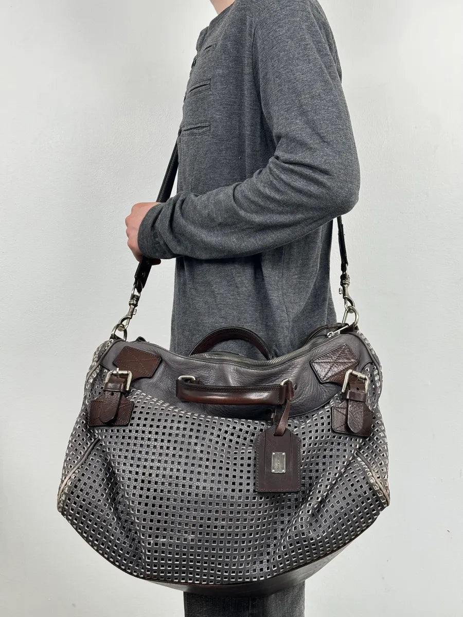 SS2012 Dolce & Gabbana Grey Perfored Week-end Leather Bag QHOviZc 2