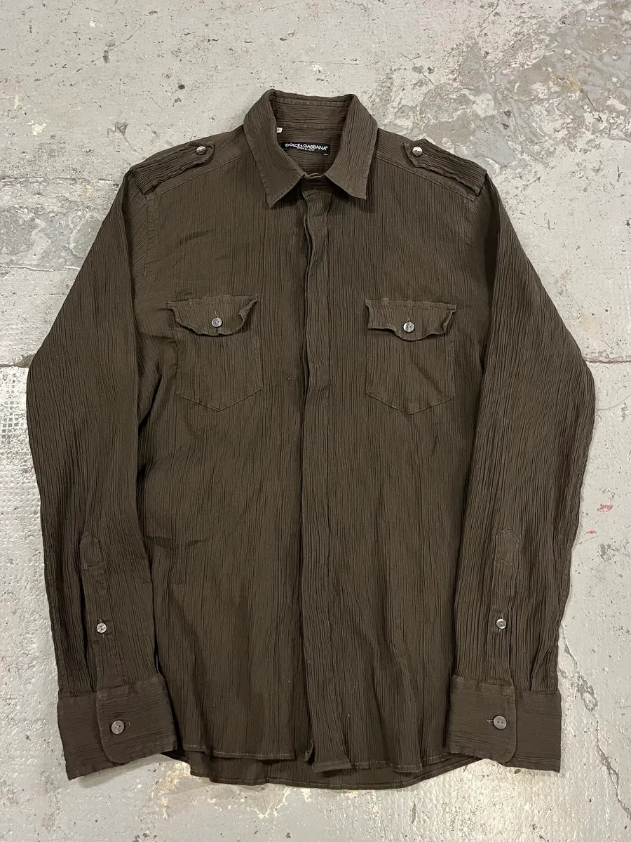 2000s Dolce & Gabbana Brown Pleats Shirt YNOAWNu 0