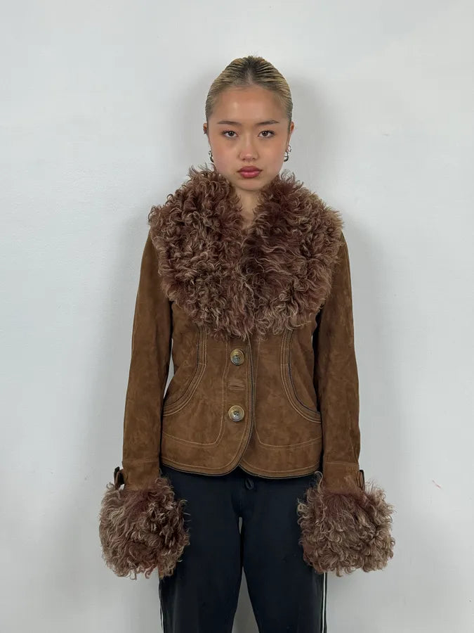 AW2005 Dolce & Gabbana Brown Premium Fur Leather Jacket WXLIBpY 1