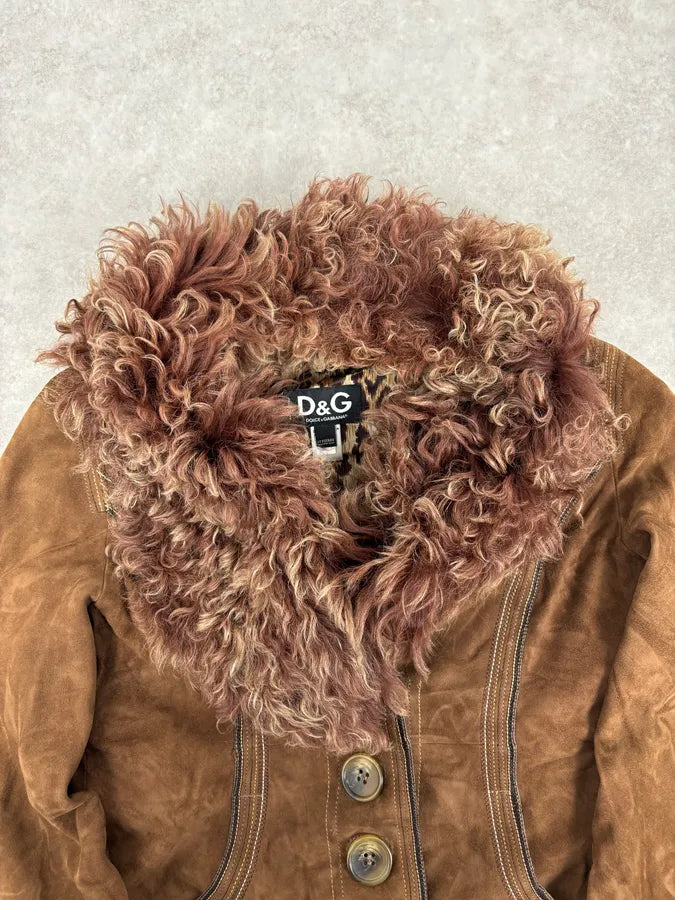 AW2005 Dolce & Gabbana Brown Premium Fur Leather Jacket WXLIBpY 3