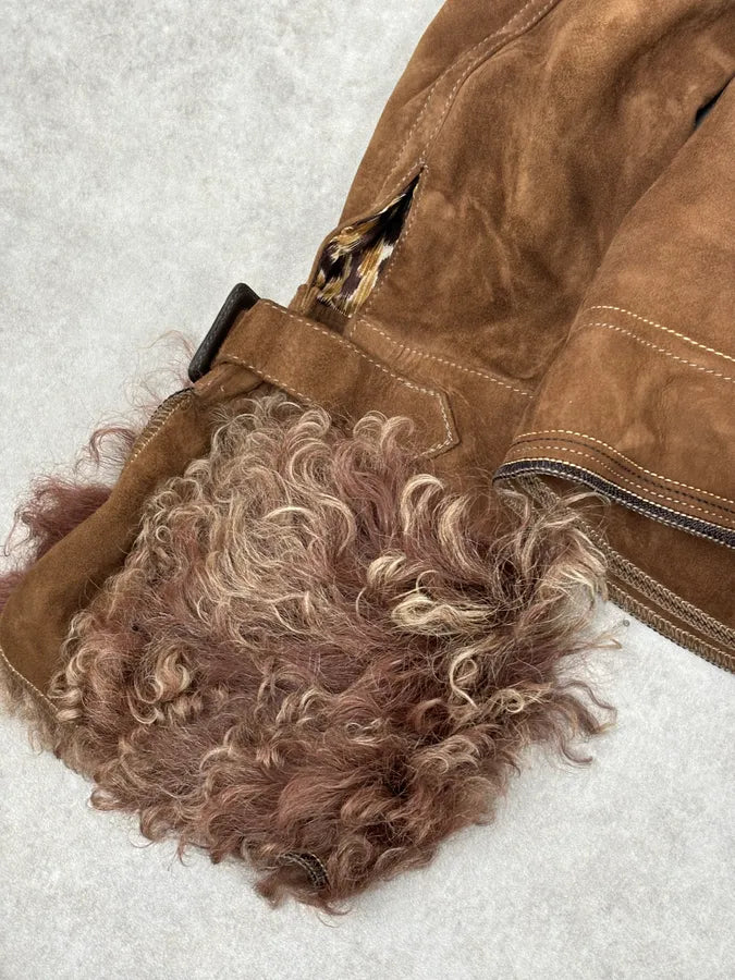 AW2005 Dolce & Gabbana Brown Premium Fur Leather Jacket WXLIBpY 8