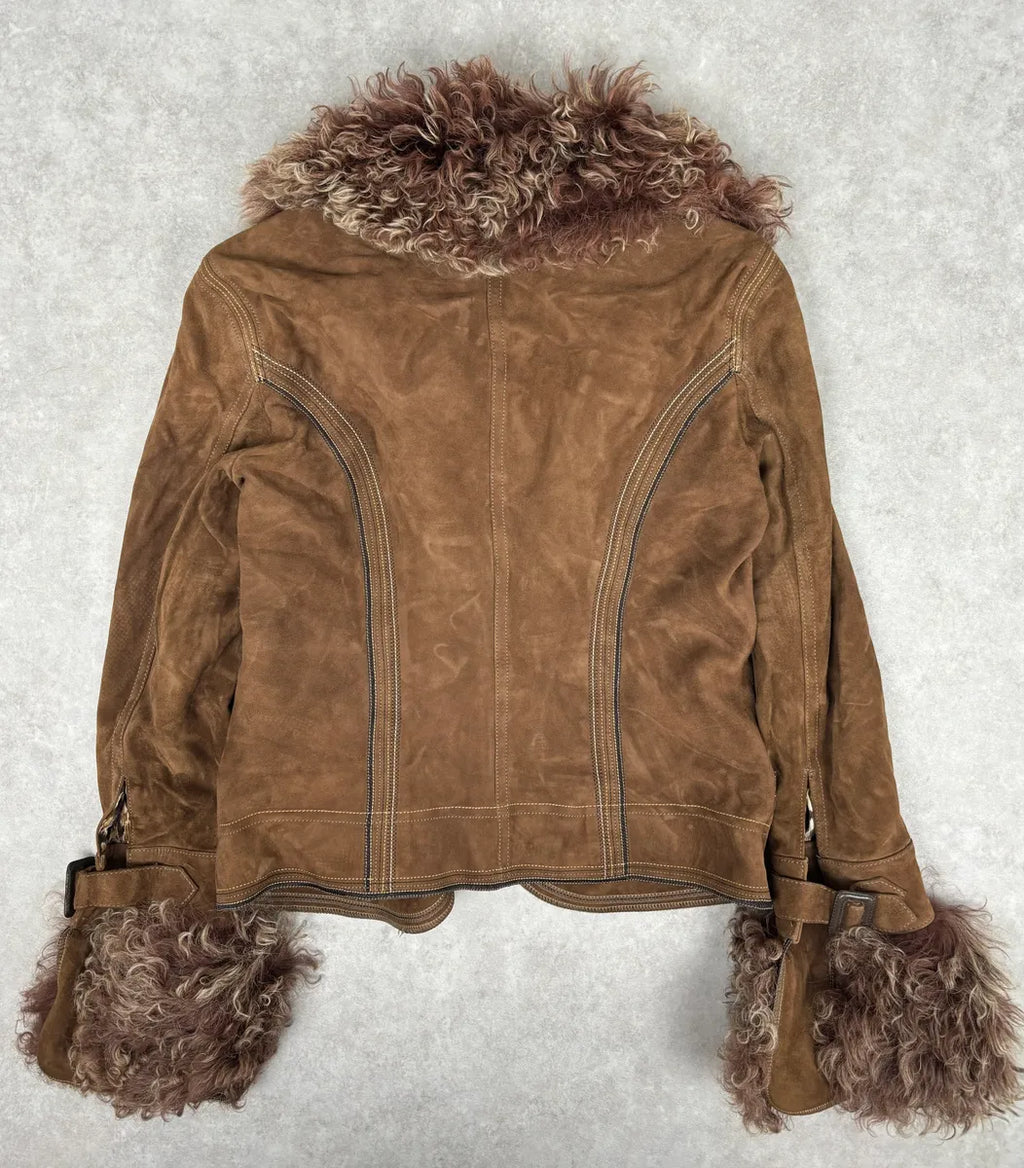 AW2005 Dolce & Gabbana Brown Premium Fur Leather Jacket WXLIBpY 4