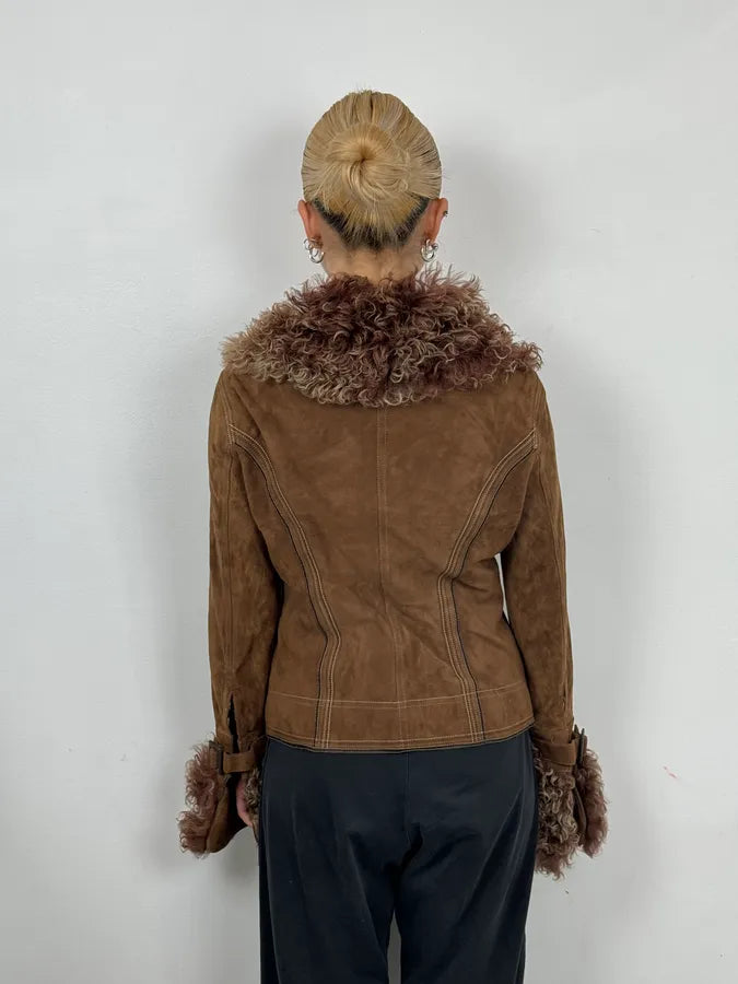 AW2005 Dolce & Gabbana Brown Premium Fur Leather Jacket WXLIBpY 2