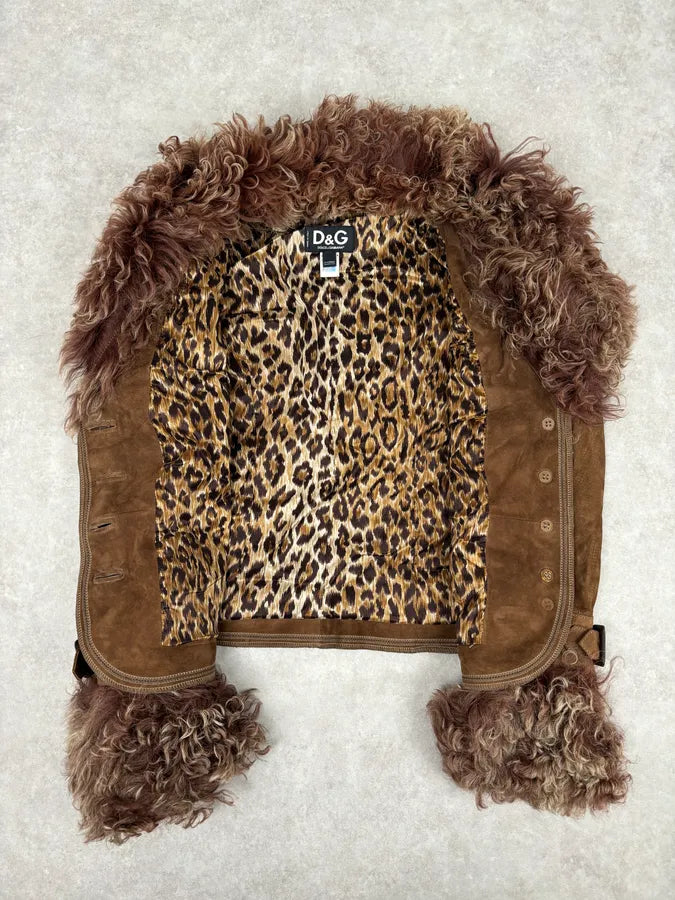 AW2005 Dolce & Gabbana Brown Premium Fur Leather Jacket WXLIBpY 6