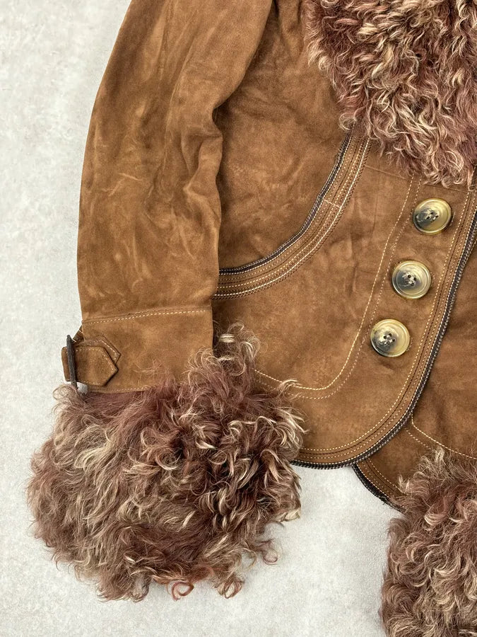 AW2005 Dolce & Gabbana Brown Premium Fur Leather Jacket WXLIBpY 7
