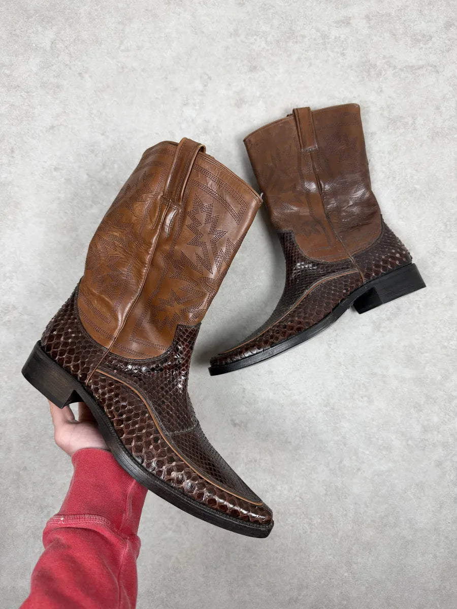 2000s Dolce & Gabbana Brown Python Leather Ankle Boots DNQEdeF 0