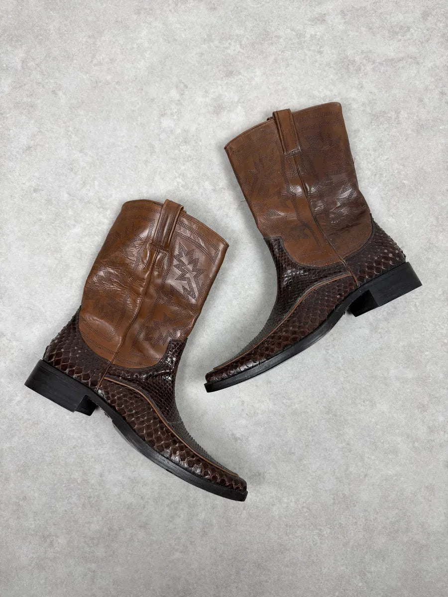 2000s Dolce & Gabbana Brown Python Leather Ankle Boots DNQEdeF 2