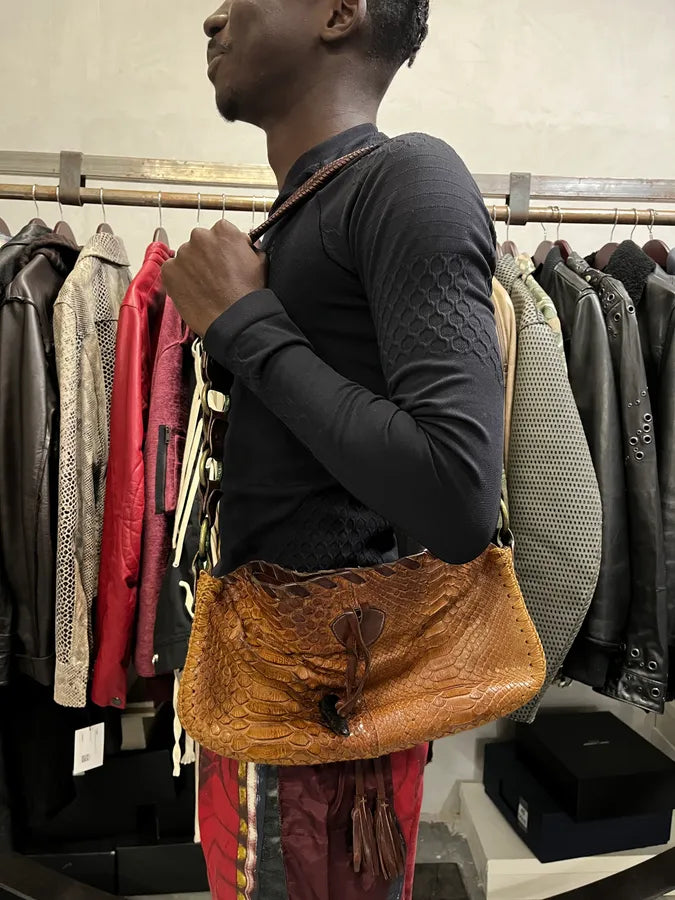 2000s Dolce & Gabbana Brown Python Shoulder Bag RWJdcnu 1