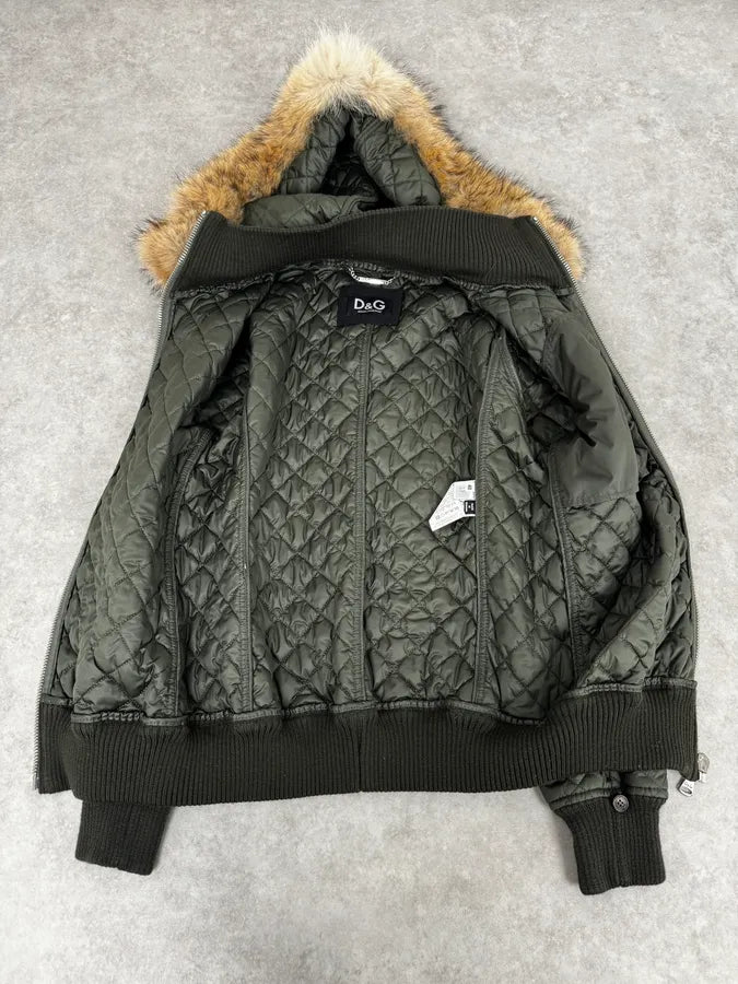 2000s Dolce & Gabbana Brown Quilted Fur Hooded Jacket ojMyqst 7