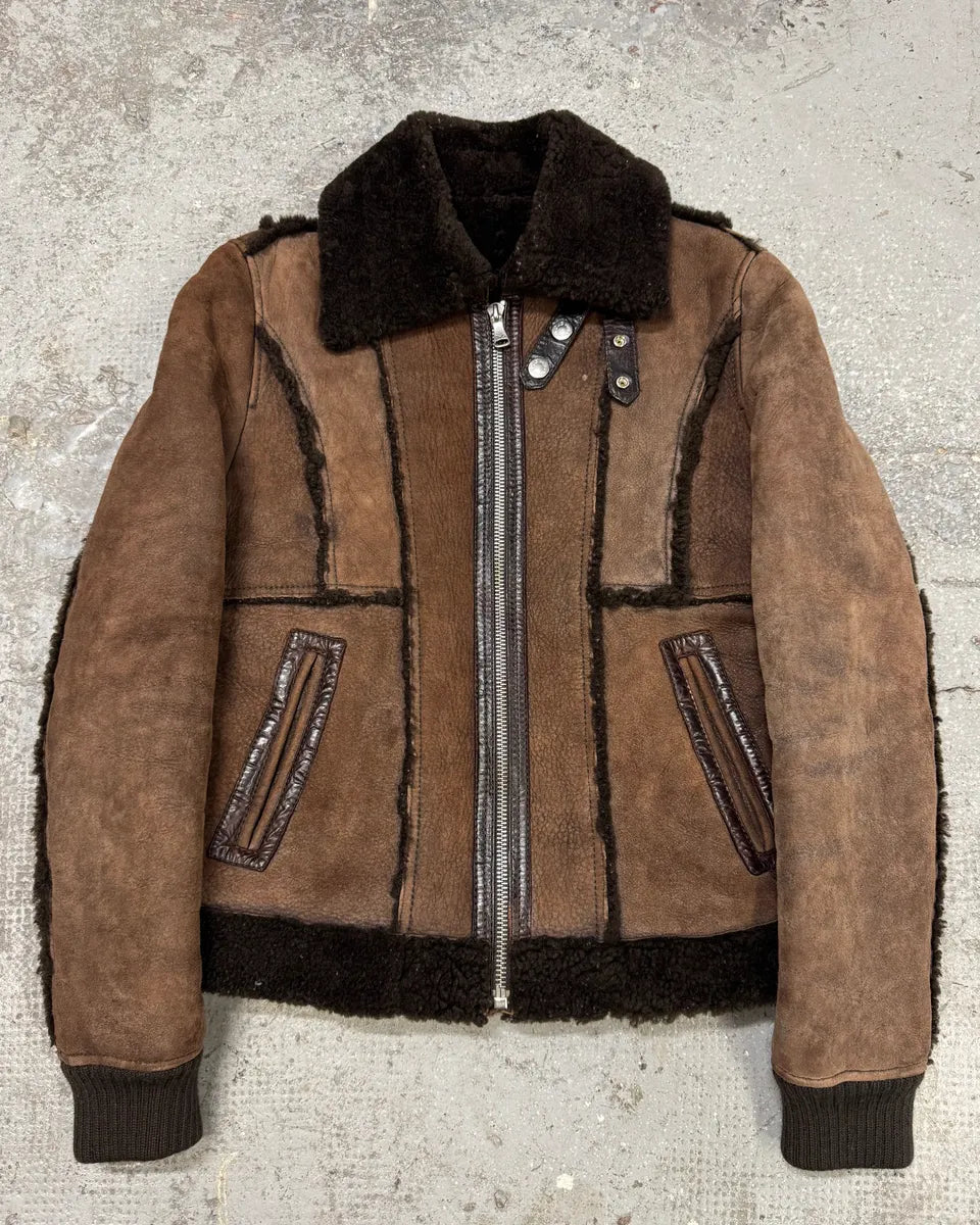 2000s Dolce & Gabbana Brown Shealing Jacket FzAwnXh 0