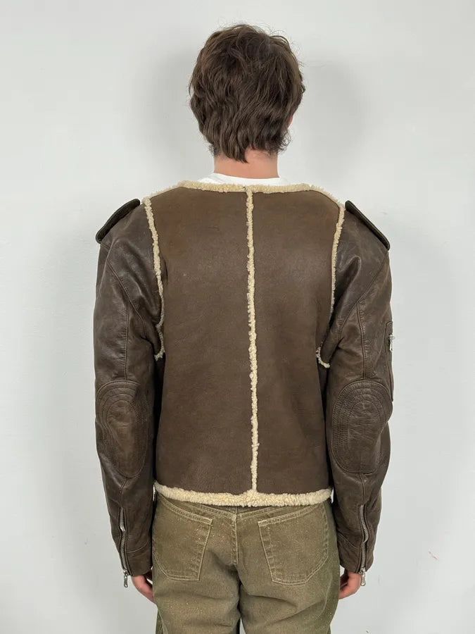 1990s Dolce & Gabbana Brown Shearling & Leather Bomber Jacket NMtFBpJ 2