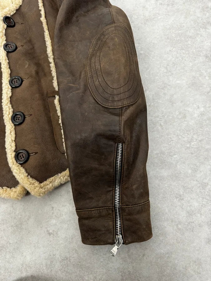 1990s Dolce & Gabbana Brown Shearling & Leather Bomber Jacket NMtFBpJ 8