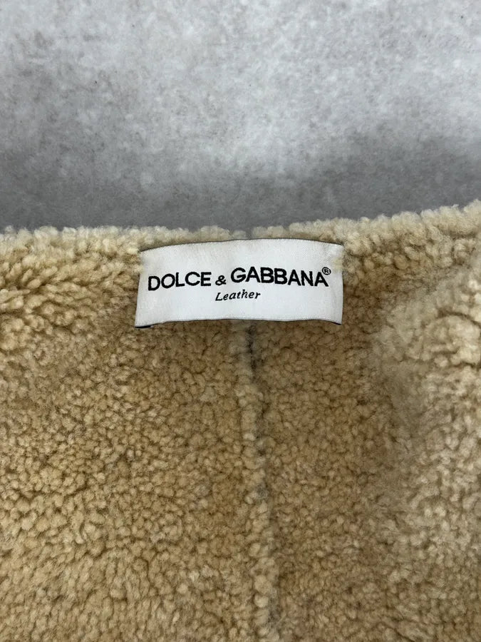 1990s Dolce & Gabbana Brown Shearling & Leather Bomber Jacket NMtFBpJ 10