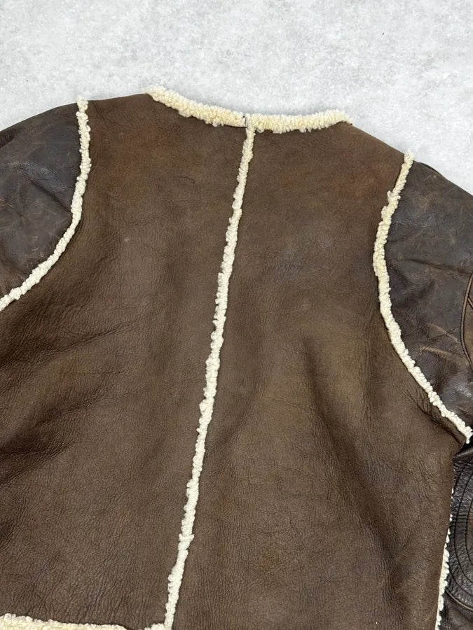 1990s Dolce & Gabbana Brown Shearling & Leather Bomber Jacket NMtFBpJ 5