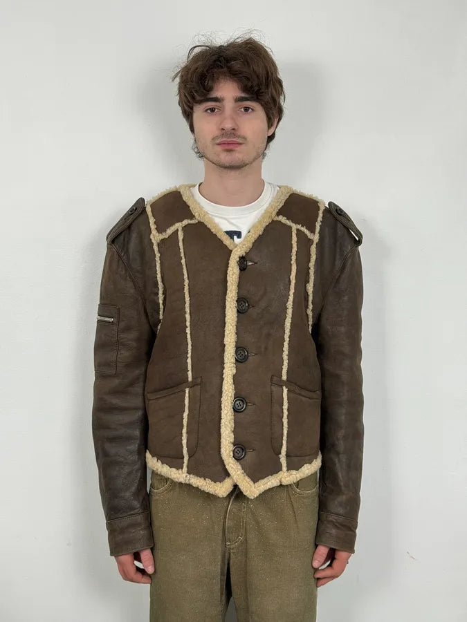 1990s Dolce & Gabbana Brown Shearling & Leather Bomber Jacket NMtFBpJ 1