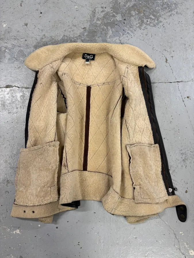 2000s Dolce & Gabbana Brown Shearling Hybrid Jacket uYPGehn 4